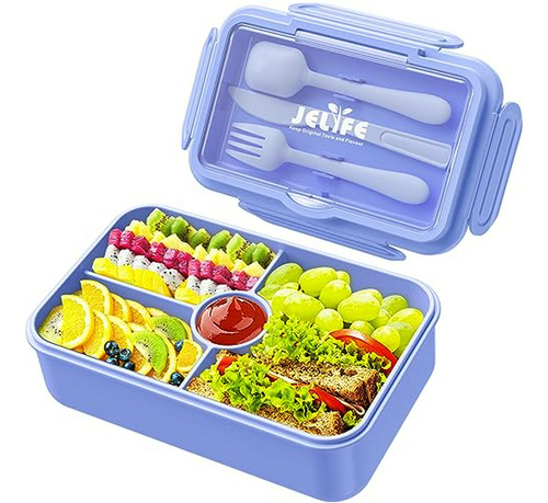 Lonchera Bento  Para Niños Con 4 Compartimentos Y Cubiertos,