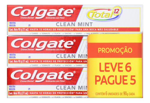 Pasta de dentes infantil Colgate Total 12 Clean Mint  em creme  sem glúten pacote x 6