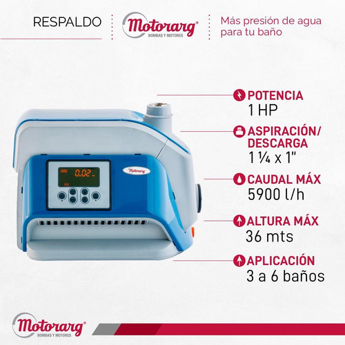 Imagen 2 de 11 de Bomba Presurizadora Motorarg Tip Matic 3-6 Hasta 6baños 1 Hp