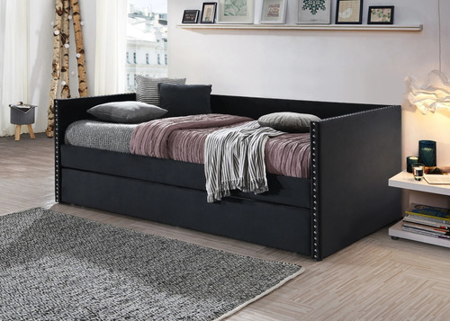 Daybed Sadie, Cama Estilo Sofá Negro, Cama Canguro Elegante