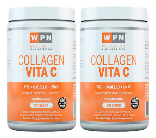 Wpn Wellness X2 Collagen Vitamina C Colágeno Sin Sabor 300gr