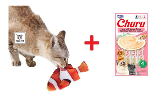 Churu Snack Gato Sobre 4tubos + Juguete De Pez Con Catnip
