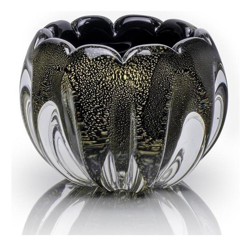 Vaso Em Cristal Murano Preto E Ouro 24k - São Marcos 15cm