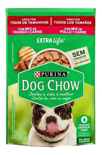 Alimento Dog Chow Salud Visible Sem Corantes para cão adulto todos os tamanhos sabor carne e frango em saco de 100g