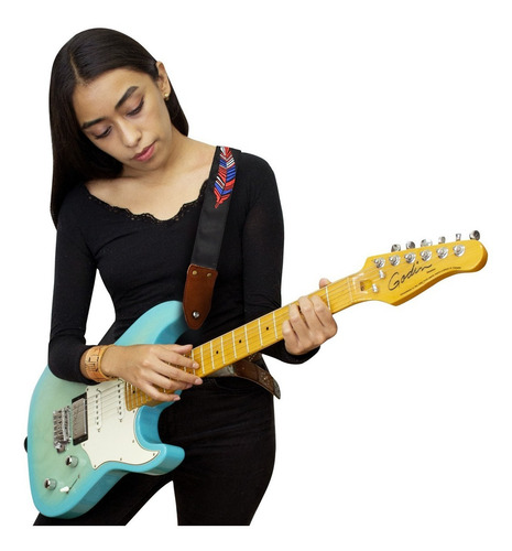 Mezclilla Bordado Pluma Tahalí Strap Kidam P/guitarra O Bajo Color Diseño Mezclilla Negro bordado pluma