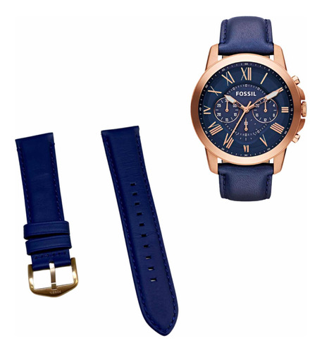 Correa Manilla Para Reloj Fossil Grant Fs4835 Original Azul