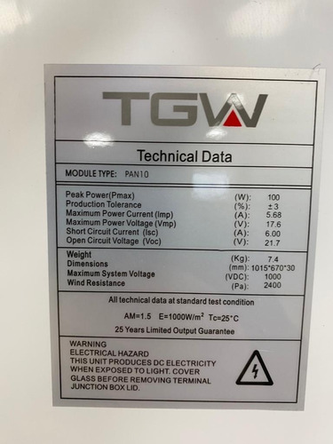 Imagen 7 de 10 de Paneles Solares 100w Policristalino Tgw