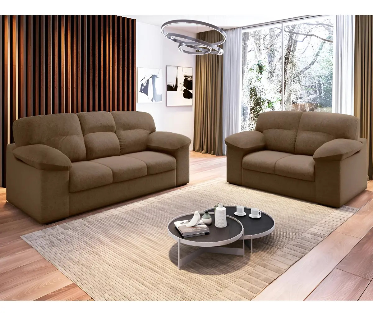 Conjunto Sofá 3 E 2 Lugares Suede Istambul Flash Cor Marrom