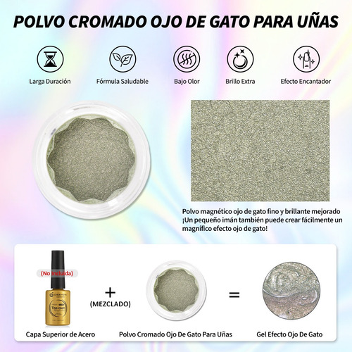 Polvo De Uñas Cromado De Ojo De Gato 3d Galaxia Cherimoya