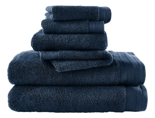 Set 6 Piezas Toallas De Baño Azul Lisa