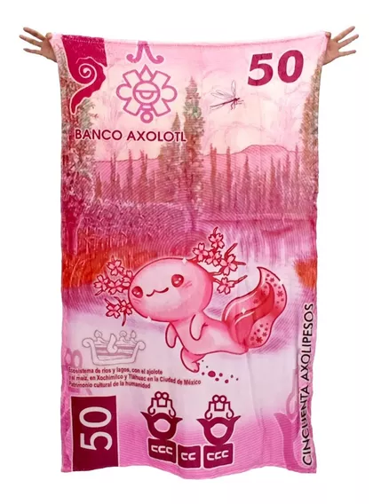 Frazada Ajolote Axolotl Billete 50 Peluche Suave Original