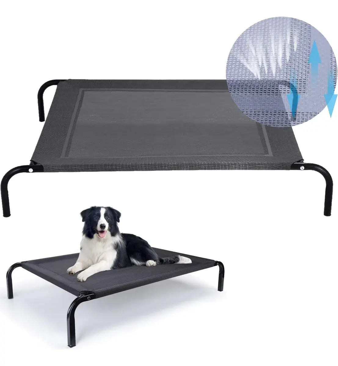 Lovepaws Cama Elevada Perros ，L，Color Negro，102 X 70 X 21 Cm Negro Marco Metálico Camas Perro Transpirable Lavable
