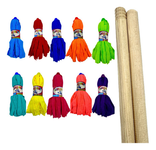 1 Mechudo Trapeador De Microfibra Loro Mop C/bastón Madera