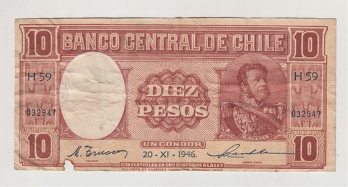 Billete Chile 10 Pesos 20 Noviembre 1946 H59 (c85)