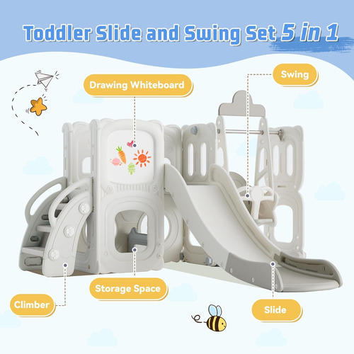 Tobogan 7 En 1 Para Niños Pequeños Columpio Gris Virubi