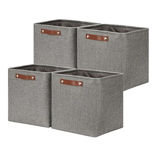 12 Inch Cube Storage Bins, Large Collapsible Grey Stora...