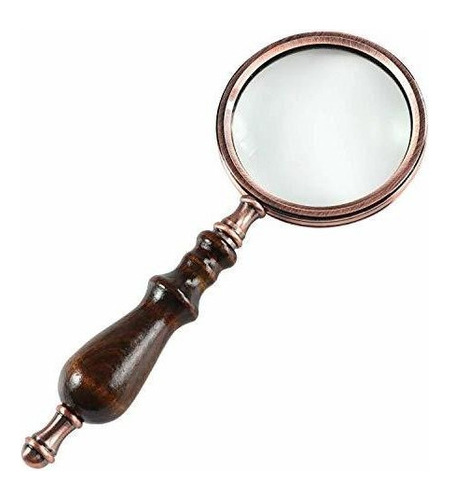 Lupa, 10x Cobre Antiguo De Mano Con Mango De Madera