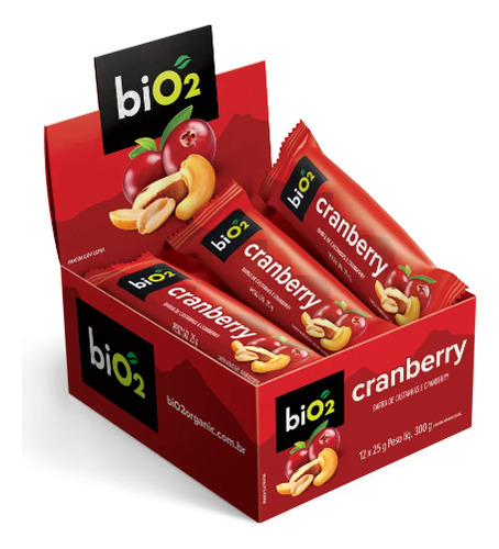 Barra De Castanhas E Frutas Bio2 Nuts Cranberry 12x25 g Vegana e sem Glúten