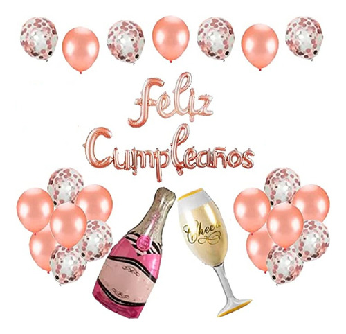 Combo De Globos Rose Gold Para Fiestas Cumpleaños Full Kit