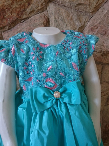 Imagem 3 de 7 de Vestido Infantil Festa Luxo Tafetá Verde Tifan Renda