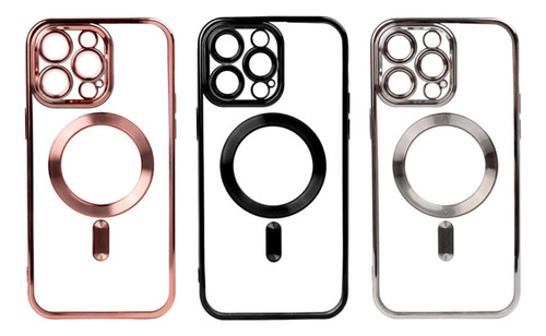 Kit C/ 3 Capinha iPhone 14 E 15 Pro Max Prata Preto Dourado