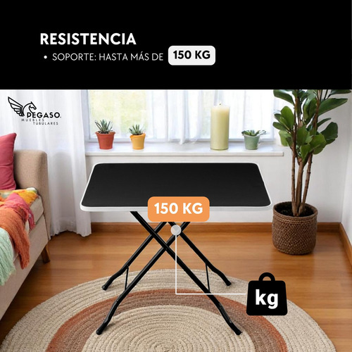 Mesa Plegable En Melamina Portátil Pegaso Color Negro