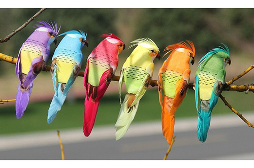 12 Piezas Loros Aves Artificiales De Plumas Pájaros De