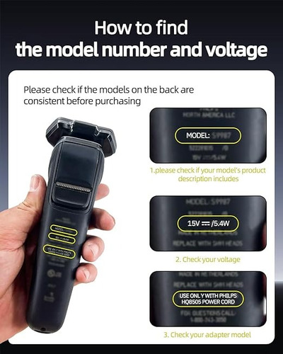 Cargador De 15v 5.4w Para Philips Rasuradora Hq, Hs, Rq, A Negro