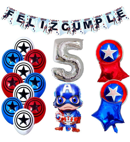 Combo Kit Deco Globos Capitán América+numero70cm+feliz Cumpl