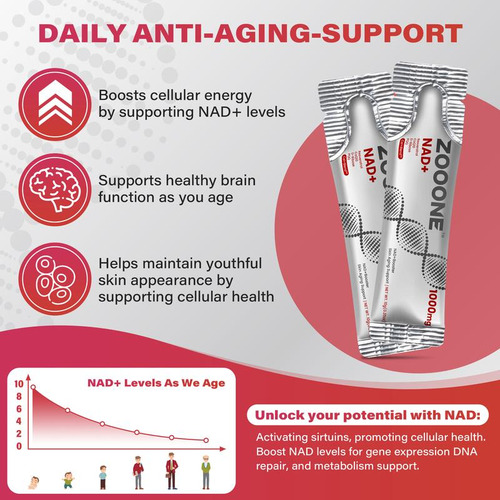 Zooone 1000mg Nad+ Berry Flavor Drink Mix Skin Aging Support