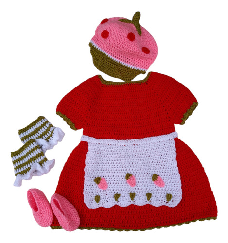 Disfraz Tejido A Crochet De Frutillita Para Bebe. A Pedido