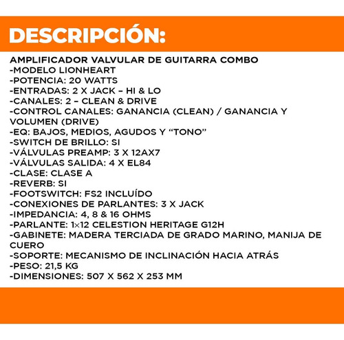 Imagen 2 de 10 de Amplificador Guitarra Eléctrica Laney Lionheart Valvular L20