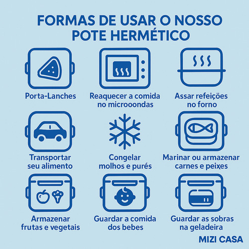 Kit 4 Potes 400 Ml Vidro Hermético 4 Travas Marmita Retangul