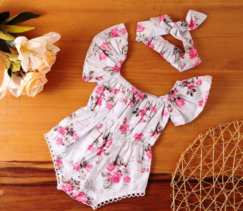 Body Bebê De Menina Infantil Mesversário Floral 100% Algodão