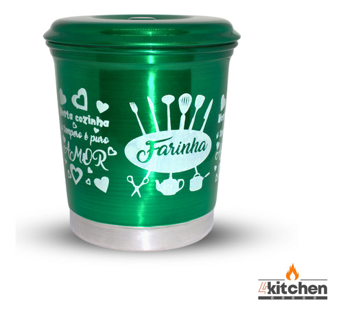 Jogo Kit Lata Porta Mantimento Em Aluminio Verde Com Nome
