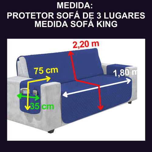 Protetor De Sofá 03 Lugares King 1,80m Matelado Com Bolso Azul Lisa