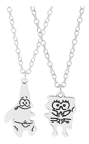 Conjunto De Collar Para Parejas Bob Esponja En Plata 950