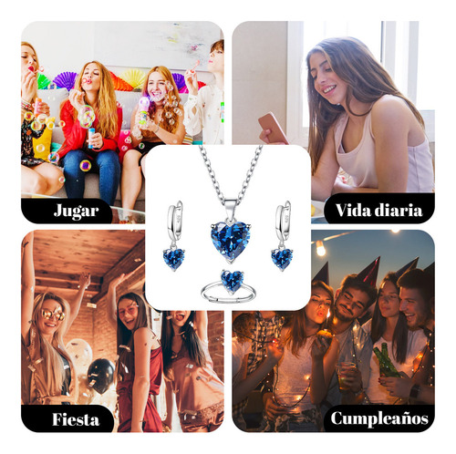 Collar Dije Corazón Cristal Mujer Arete Anillos 4pcs/kit
