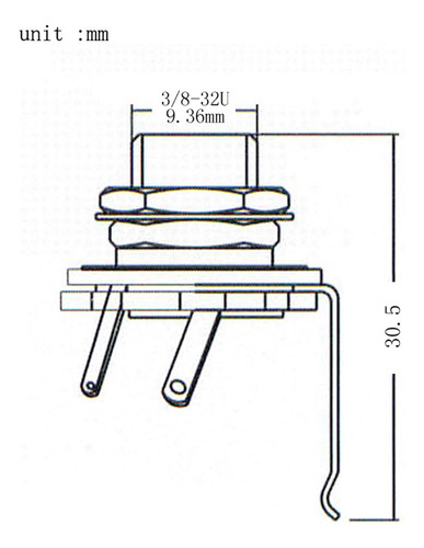 Conector Jack Mono De Latón Para Bajo De Guitarra Plata