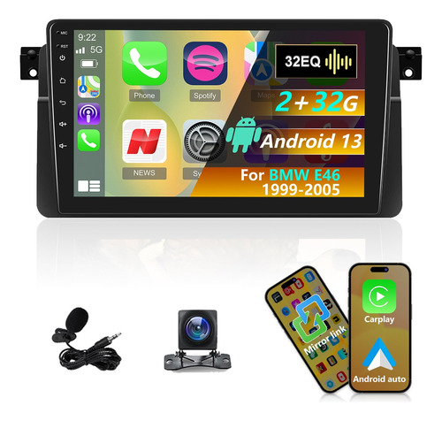 9'' Autoestéreo 2+32g Carplay Gps Para Bmw E46 1999-2005