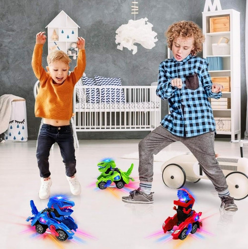 Brinquedo Carro Robô Transforma Dinossauro Luz Som Musical Cor Azul-marinho