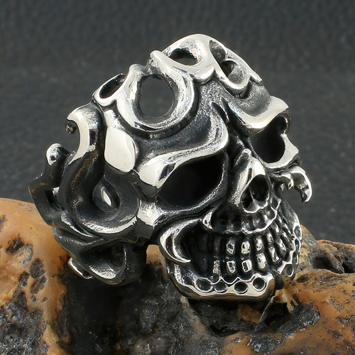 Anillo Calavera Labrado Acero Inoxidable 316l Plateado 21