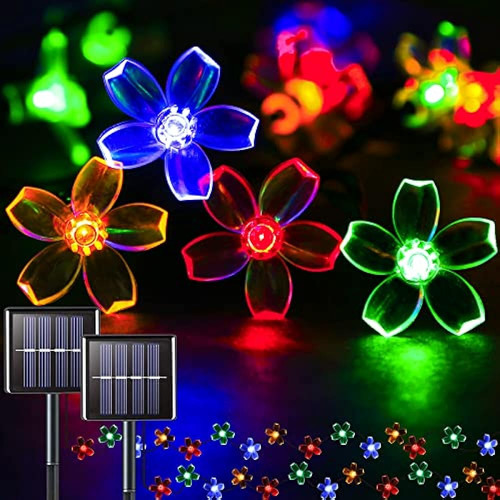 Suddus Flower Solar String Lights, 2 Pack 50led Solar Fairy 