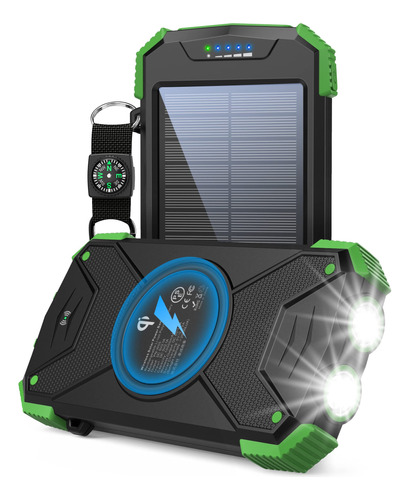 Cargador De Batera Solar, Inalmbrico Qi De 10,000mah, Batera