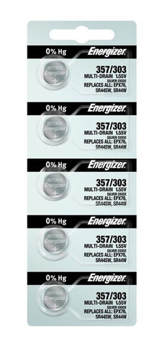 5 Pilas Reloj 357 303 Sr44sw Energizer Oxido De Plata 1.5v