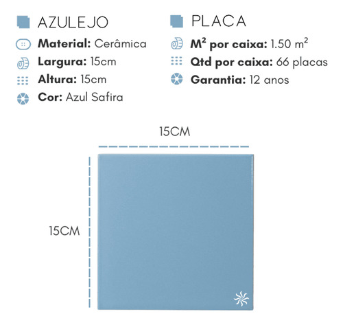 Azulejo 1m2 Azul Safira 15x15 Cód: 6510 - Strufaldi