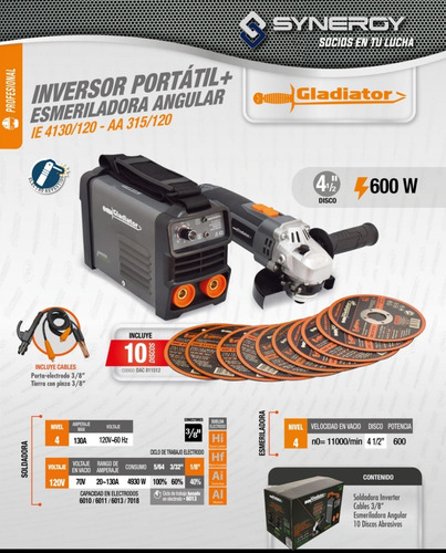 Kit Mini Soldadora 130a Y Mini Esmeriladora 600w Gladiator