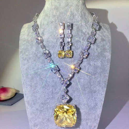 Set De Joyas Collar + Aretes Lady Gaga Diamante Citrino Ct
