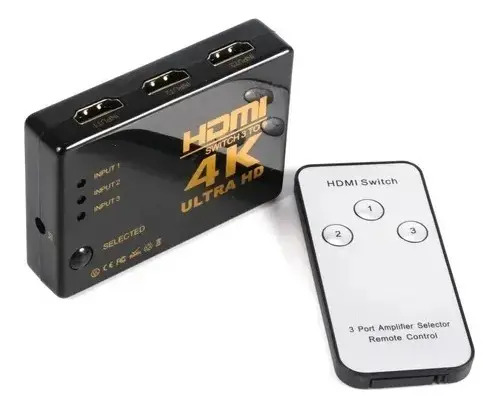 Hub Seletor De Canal Hdmi 3x1 Com Controle Remoto 3 Entradas