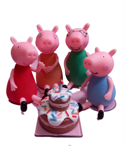 Peppa Pig Y Familia Adorno De Torta En Porcelana Fria